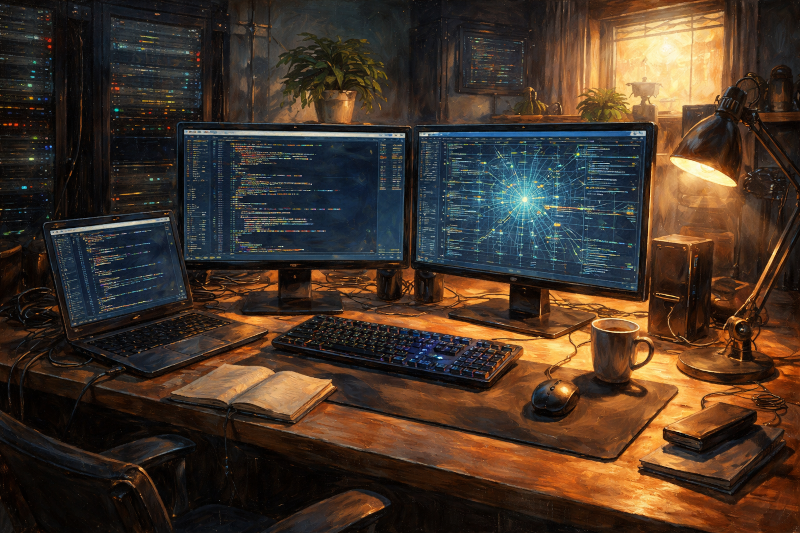 Öl auf Leinwand: IT-Arbeitsplatz