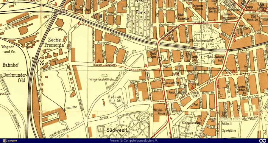 Stadtplan zum Dortmunder Adressbuch 1934